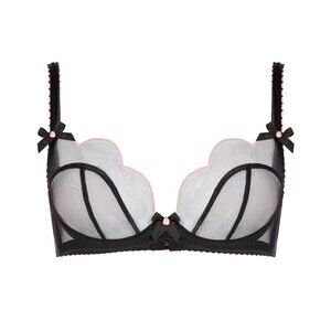 💙💖 Agent Provacateur Lorna Plunge Underwire Tulle Sheer Bra Black/Pink 36E/DD